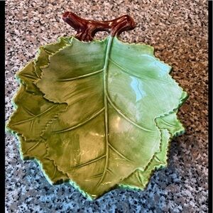 Grape Leaf Bowl with Stem. Unmarked, ceramic